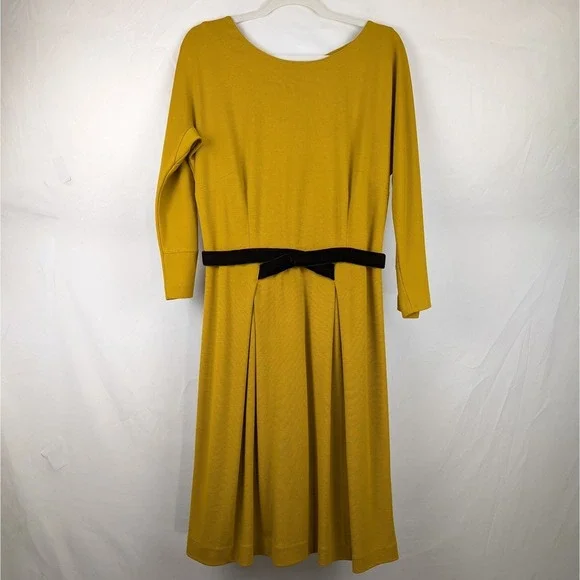 Anthropologie Velvet Belted Midi Dress Size M Yellow Long Sleeve Western Preppy - Picture 2 of 10